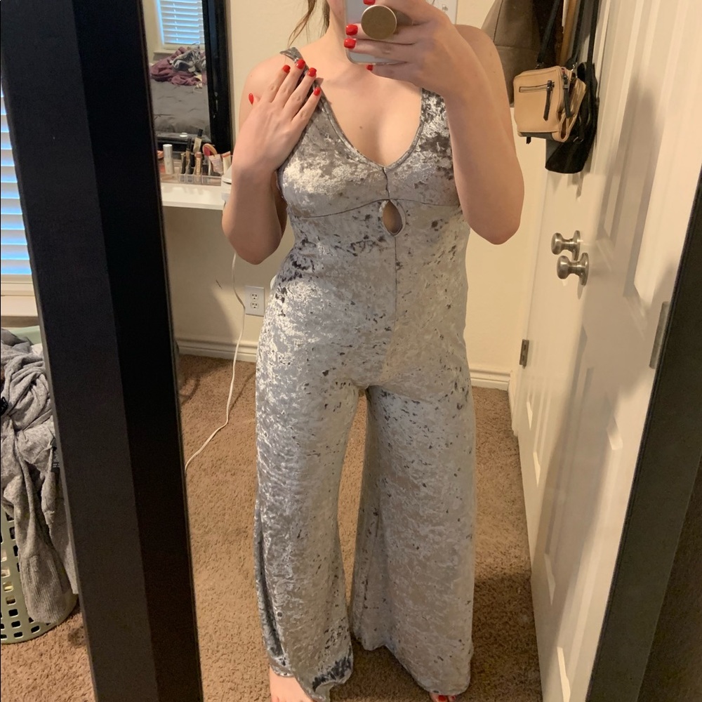Silver Crushed Velvet Jumpsuit